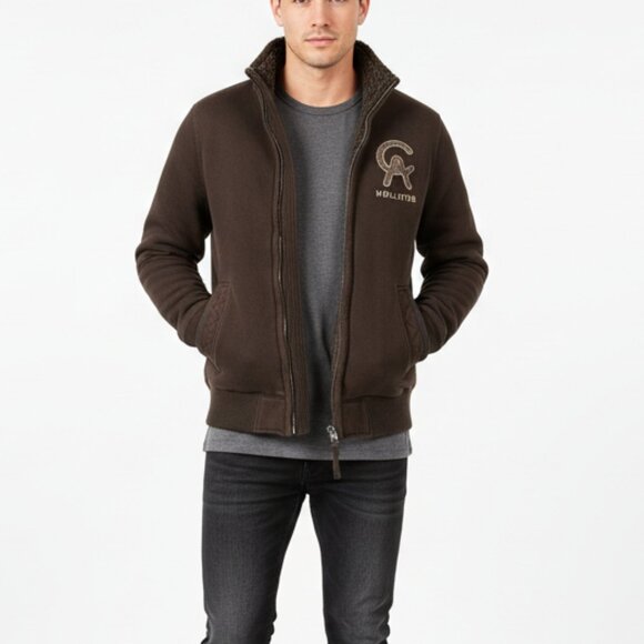 🐻 Hollister Cabrillo Beach Sherpa Lined Jacket Men M Dark Brown Warm - Picture 1 of 5